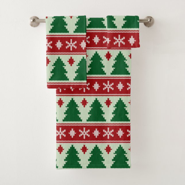 Evergreens & Snowflakes Knit Badhandtuch Set (Insitu)