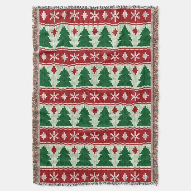 Evergreens & Snowflakes Knit Decke (Vorderseite Vertikal)