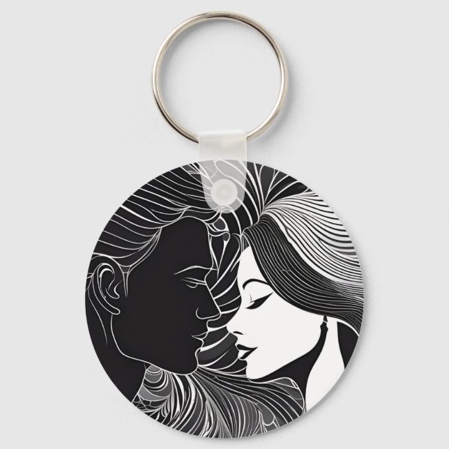 Everlasting Kiss: Schwarz-Weiß-Silhouette-Liebhabe Schlüsselanhänger (Vorderseite)