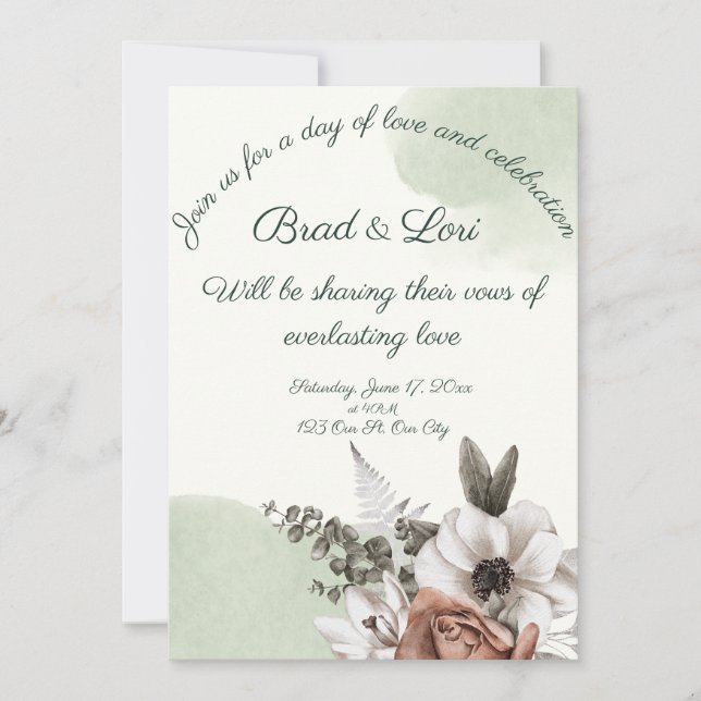Everlasting Liebe Floral Sage Einladung (Vorderseite)