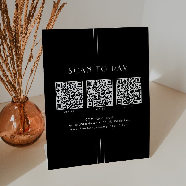 EVERLY Art Deco Black Business QR Code Scan To Pay Sockelschild (EVERLY Art Deco Black Business QR Code Scan To Pay Pedestal Sign)