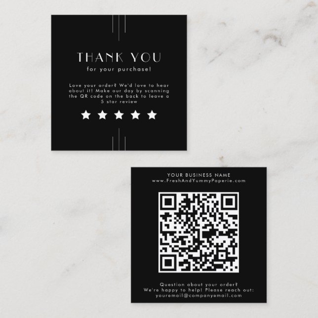 EVERLY Art Deco Black QR Code Leave A Review Quadratische Visitenkarte (Vorne/Hinten)