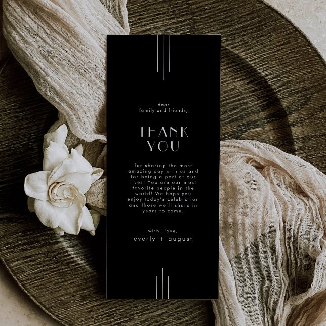 EVERLY Art Deco Black Wedding Table Danke Karte (EVERLY Art Deco Black Wedding Table Thank You Card)