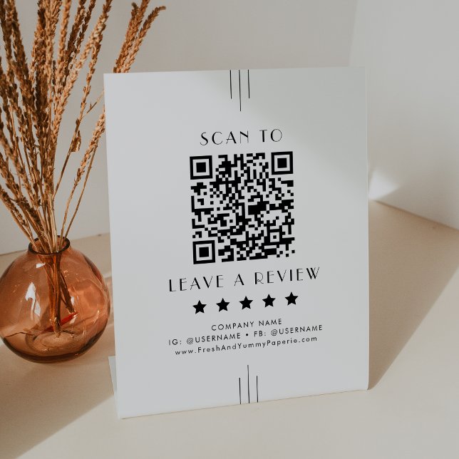 EVERLY Art Deco Business QR-Code Hinterlassen Sie  Sockelschild (EVERLY Art Deco Business QR Code Leave A Review Pedestal Sign)
