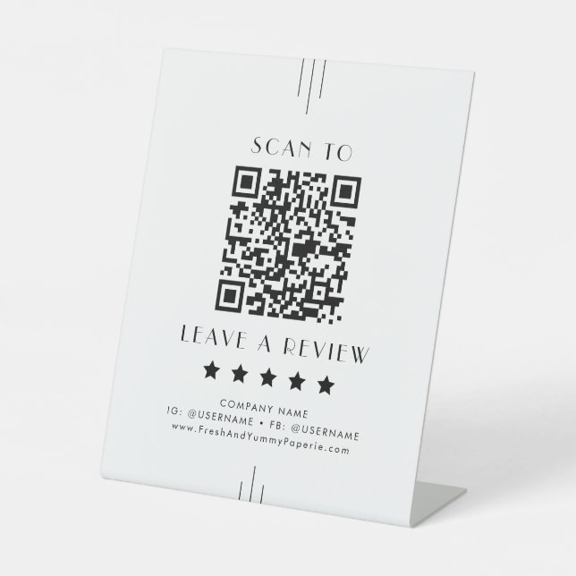 EVERLY Art Deco Business QR Code Leave A Review Sockelschild (Vorderseite)