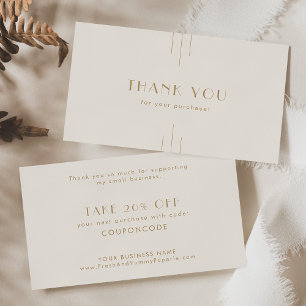 EVERLY Art Deco Creme und Gold Geschäft Danke Rabattkarte