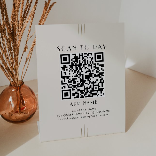 EVERLY Art Deco Ivory Black Business Scan To Pay Sockelschild (EVERLY Art Deco Ivory Black Business Scan To Pay Pedestal Sign)
