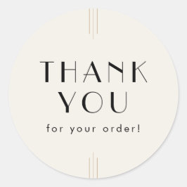 EVERLY Art Deco Ivory Black Thank You For Order Runder Aufkleber