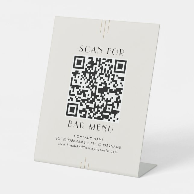 EVERLY Art Deco Ivory Gold Black Bar Menu QR Code Sockelschild (Vorderseite)