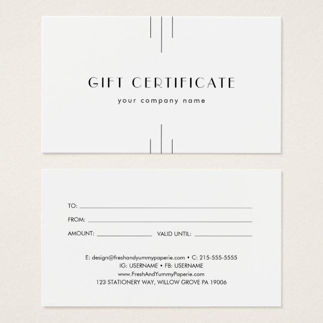 EVERLY Art Deco Minimal Business Gift Certificate (Vorne & Hinten)