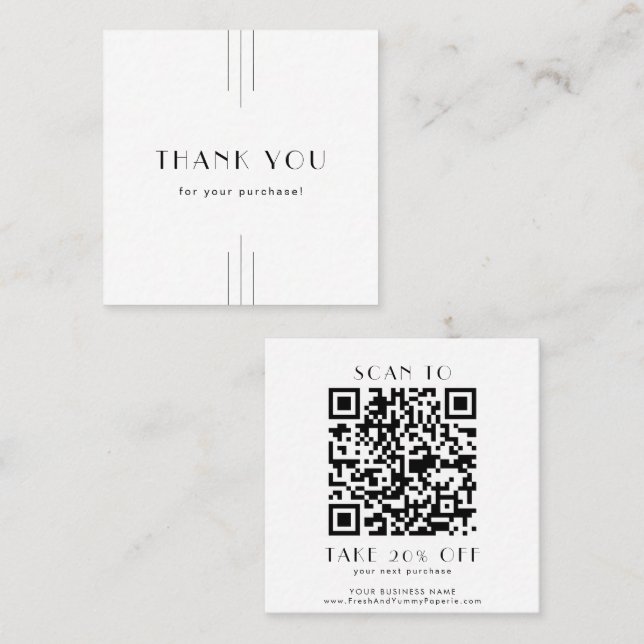 EVERLY Art Deco Minimal Business QR Code Thank You Rabattkarte (Vorne/Hinten)
