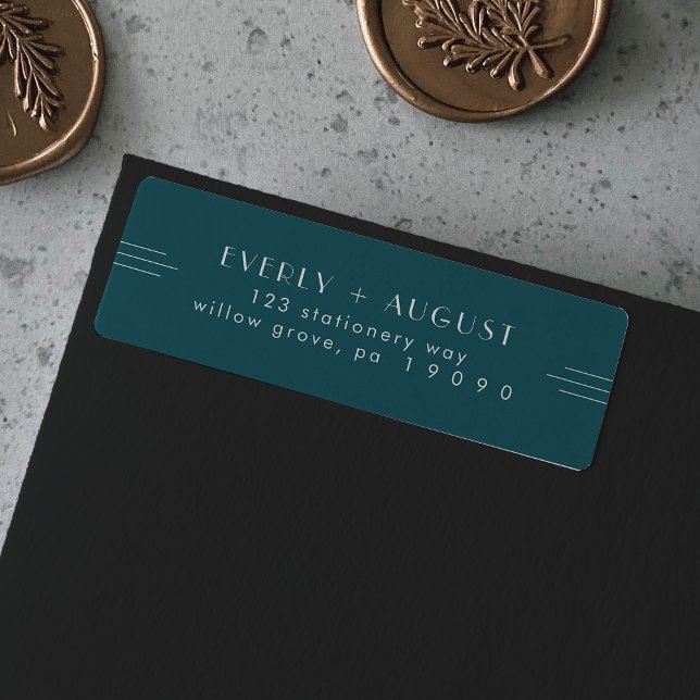 EVERLY Art Deco Peacock Teal Return Address Labels (EVERLY Art Deco Peacock Teal Return Address Labels)