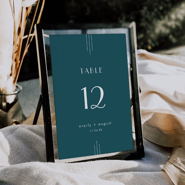 EVERLY Art Deco Peacock Teal Wedding Table Numbers Einladung (EVERLY Art Deco Peacock Teal Wedding Table Numbers)