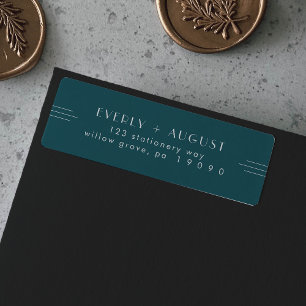 EVERLY Art Deco Pfau Teal Absenderetiketten