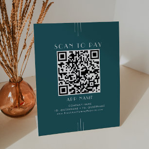 EVERLY Art Deco Pfau Teal Geschäft Scan To Pay Sockelschild