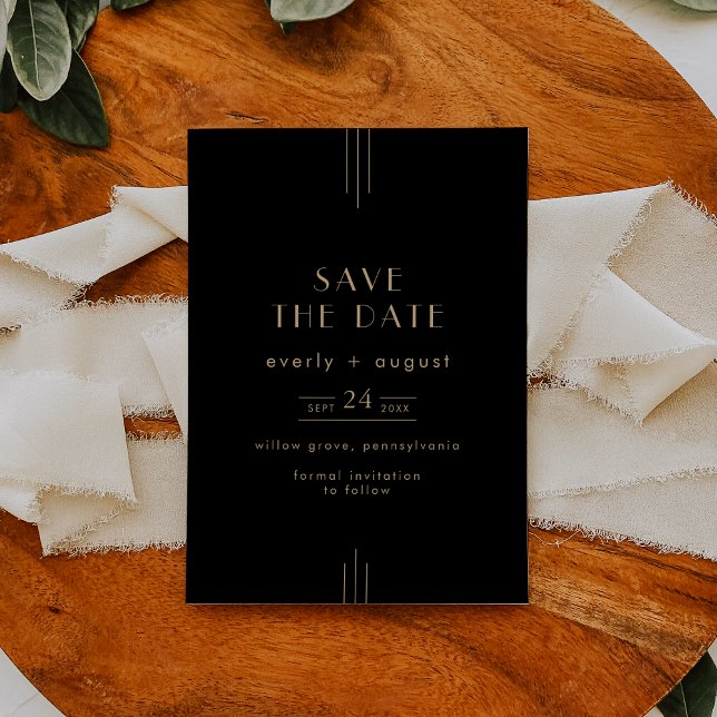 EVERLY Art Deco Save The Date (EVERLY Elegant Art Deco Black and Gold Wedding Save The Date)