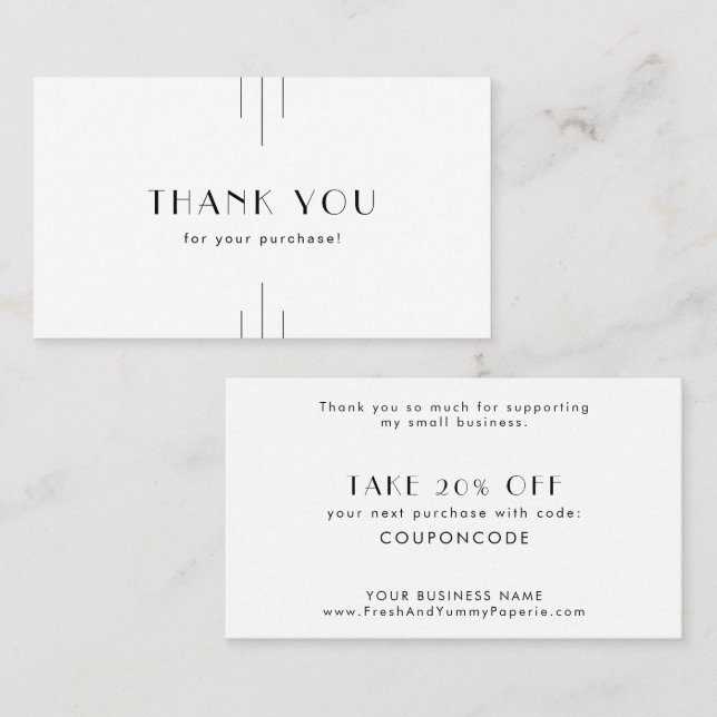 EVERLY Art Deco White Black Business Thank You Rabattkarte (Vorne/Hinten)