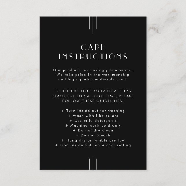 EVERLY Black Business Product Care Instructions Begleitkarte (Vorderseite)