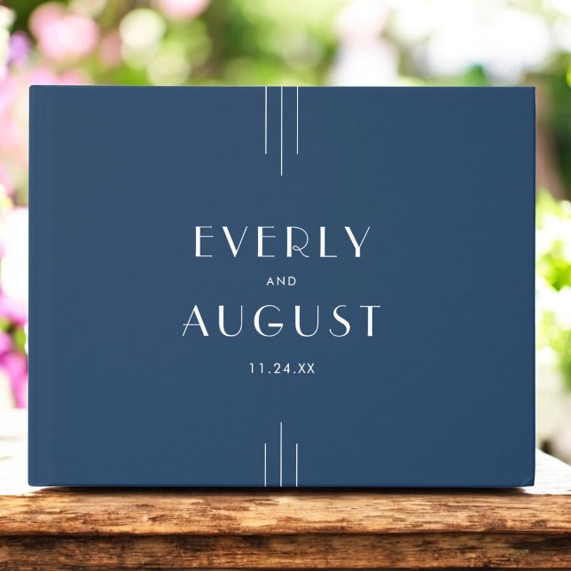EVERLY Classic Modern Art Deco Navy Blue Wedding Gästebuch (EVERLY Classic Modern Art Deco Navy Blue Wedding Guest Book)