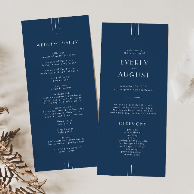 EVERLY Classic Modern Art Deco Navy Blue Wedding Programm (EVERLY Classic Modern Art Deco Navy Blue Wedding Program)