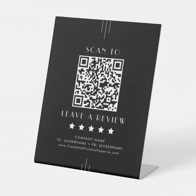 EVERLY Dark Black Business QR Code Leave A Review Sockelschild (Vorderseite)