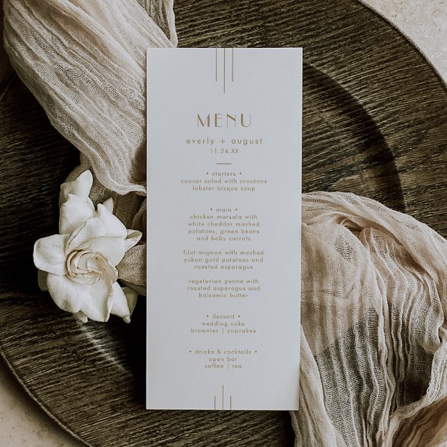 EVERLY Gold Art Deco Einfache geometrische Hochzei Menükarte (EVERLY Gold Art Deco Simple Geometric Wedding Menu)
