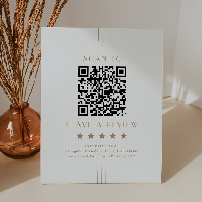 EVERLY Gold Deco Business QR Code Bewertung hinter Sockelschild (EVERLY Gold Deco Business QR Code Leave A Review Pedestal Sign)