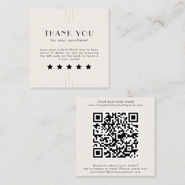 EVERLY Ivory Gold Black QR Code Leave A Review Quadratische Visitenkarte (Vorne/Hinten)