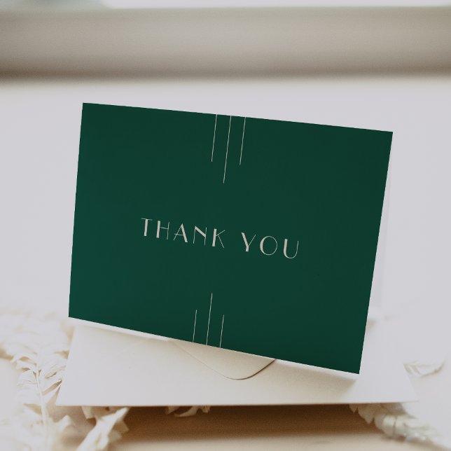 EVERLY Jewel Tone Art Deco Emerald Green Wedding Dankeskarte (EVERLY Jewel Tone Art Deco Emerald Green Wedding Thank You Card)