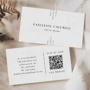 EVERLY Minimalist Art Deco Weiß und Schwarz QR-Cod Visitenkarte