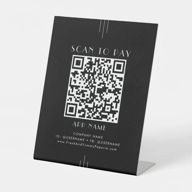 EVERLY Modern Art Deco Black Business Scan To Pay Sockelschild (Vorderseite)