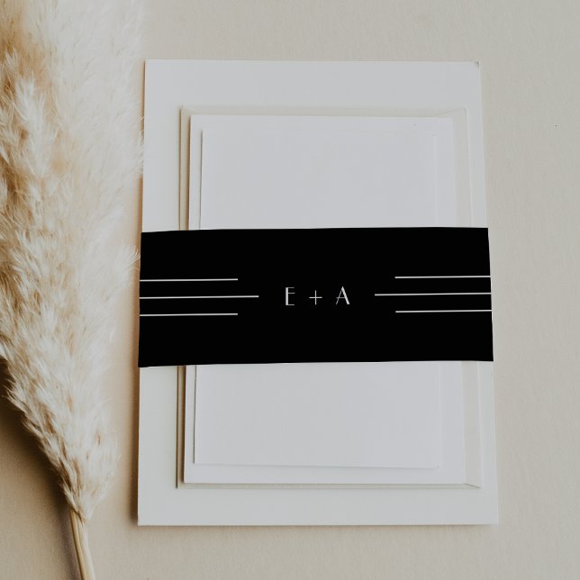 EVERLY Modern Art Deco Black Monogram Wedding Einladungsbanderole (EVERLY Modern Art Deco Black Monogram Wedding Invitation Belly Band)