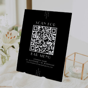 EVERLY Modern Art Deco Schwarzes Bar-Menü QR-Code Sockelschild
