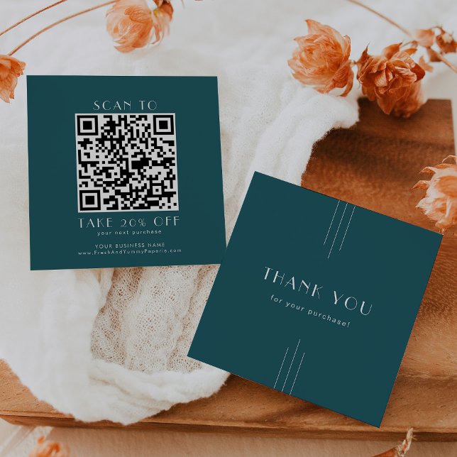EVERLY Peacock Teal Business QR Code Danke Rabattkarte (EVERLY Peacock Teal Business QR Code Thank You Discount Card)