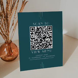 EVERLY Peacock Teal Retro Restaurant Menü QR Code Sockelschild