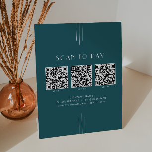 EVERLY Pfau Teal Geschäft QR-Code Scan zum Bezahle Sockelschild