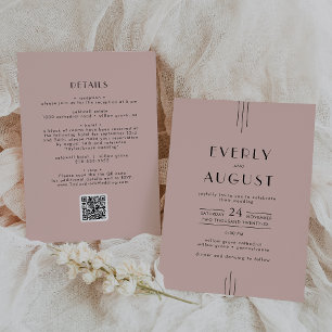 EVERLY Retro Art Deco Blush Pink QR Code Hochzeit Einladung