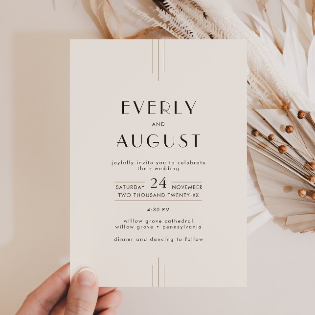 EVERLY Retro Art Deco Ivory Gold Black Wedding Einladung (EVERLY Retro Art Deco Ivory Gold Black Wedding Invitation)