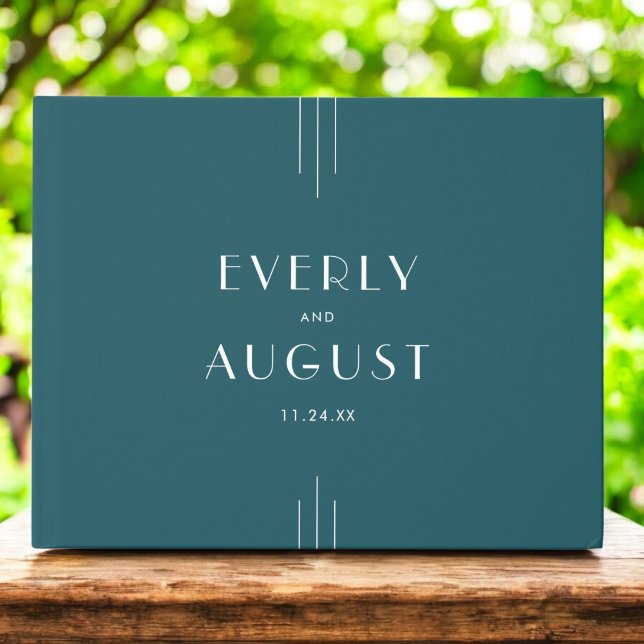 EVERLY Simple Retro Art Deco Peacock Teal Wedding Gästebuch (EVERLY Simple Retro Art Deco Peacock Teal Wedding Guest Book)