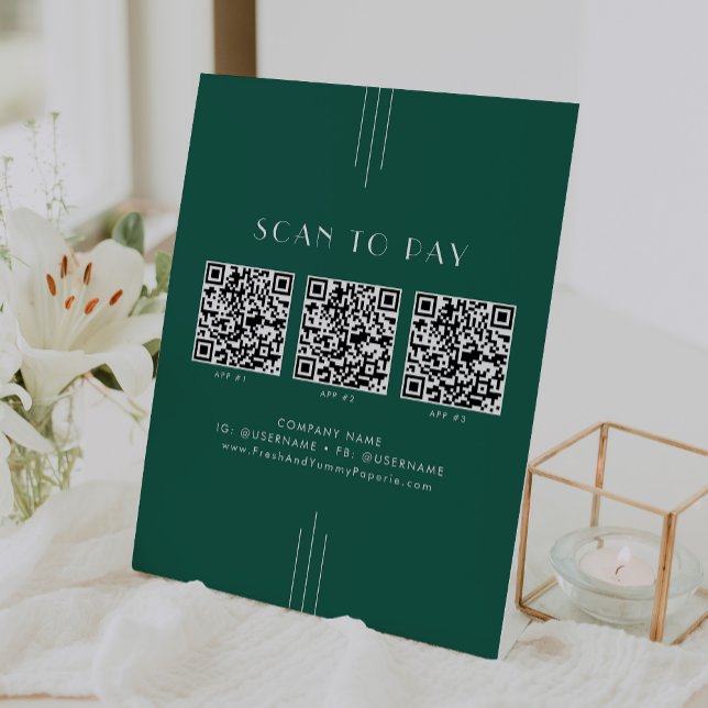 EVERLY Smaragdgrüner Geschäfts-QR-Code Scan zum Be Sockelschild (EVERLY Emerald Green Business QR Code Scan To Pay Pedestal Sign)