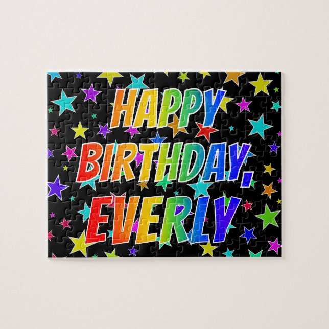 "EVERLY" Vorname, Spaß "GLÜCKLICHER GEBURTSTAG" (Horizontal)