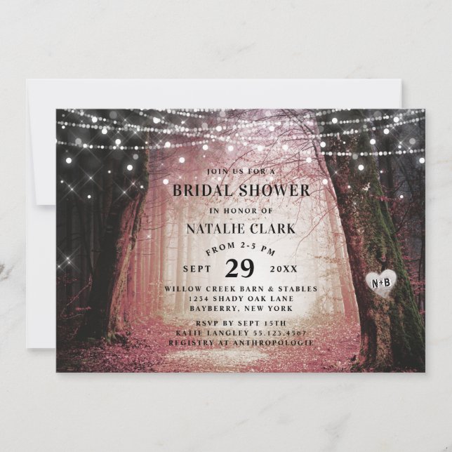 Evermore | Bezauberndes Forest Pink-Brautparty Einladung (Vorderseite)