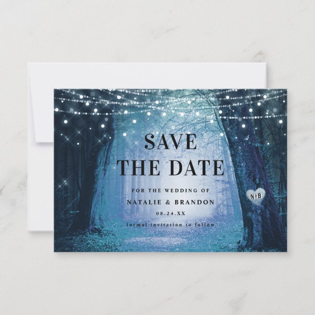 Evermore | Bezauberter Fairy Forest | Blue Wedding Save The Date (Vorderseite)