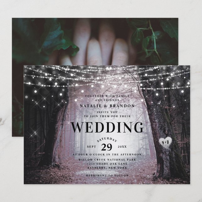 Evermore | Bezauberter Fairy Forest | Mauve Weddin Einladung (Vorne/Hinten)
