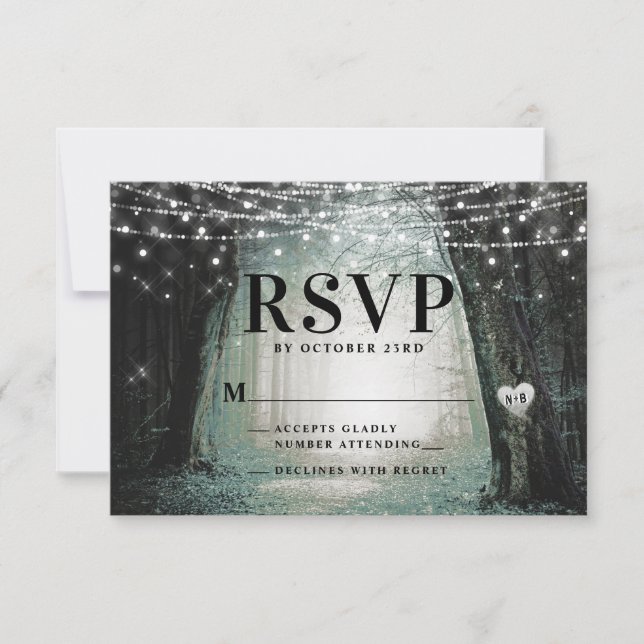 Evermore | Bezauberter Fairy Forest | Moss Wedding RSVP Karte (Vorderseite)
