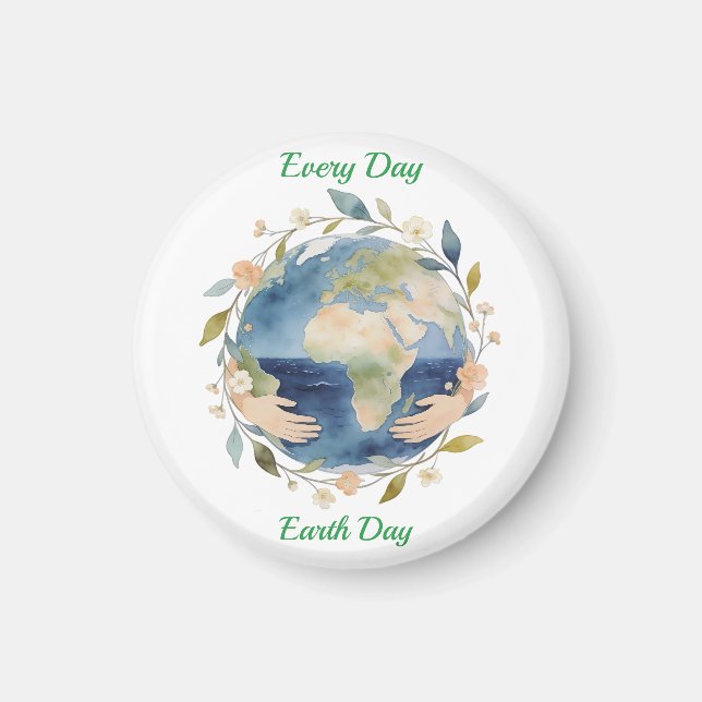 Every Day Earth Day Floral Globe With Hands Magnet (Vorne)