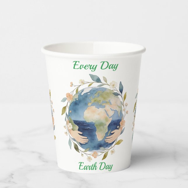 Every Day Earth Day Floral Globe With Hands Pappbecher (Links)