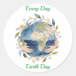 Every Day Earth Day Floral Globe With Hands Runder Aufkleber