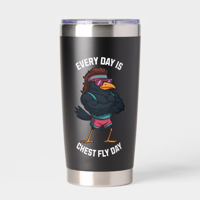 Every Day Is Chest Fly Day – Funny Crow Workout Thermobecher (Vorderseite)