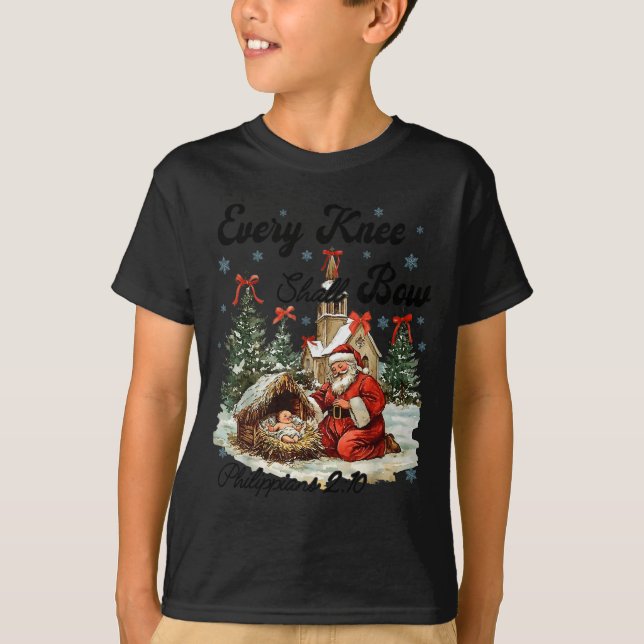 Every Knee Shall Bow Funny Nativity Scene Christma T-Shirt (Vorderseite)